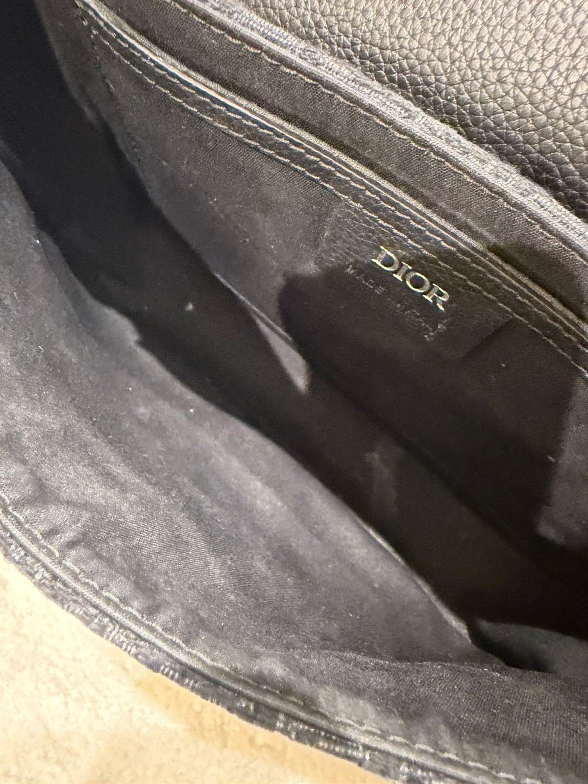 Dior Oblique Jacquard Grained Calfskin Saddle Pouch With Strap | Black | Good Condition