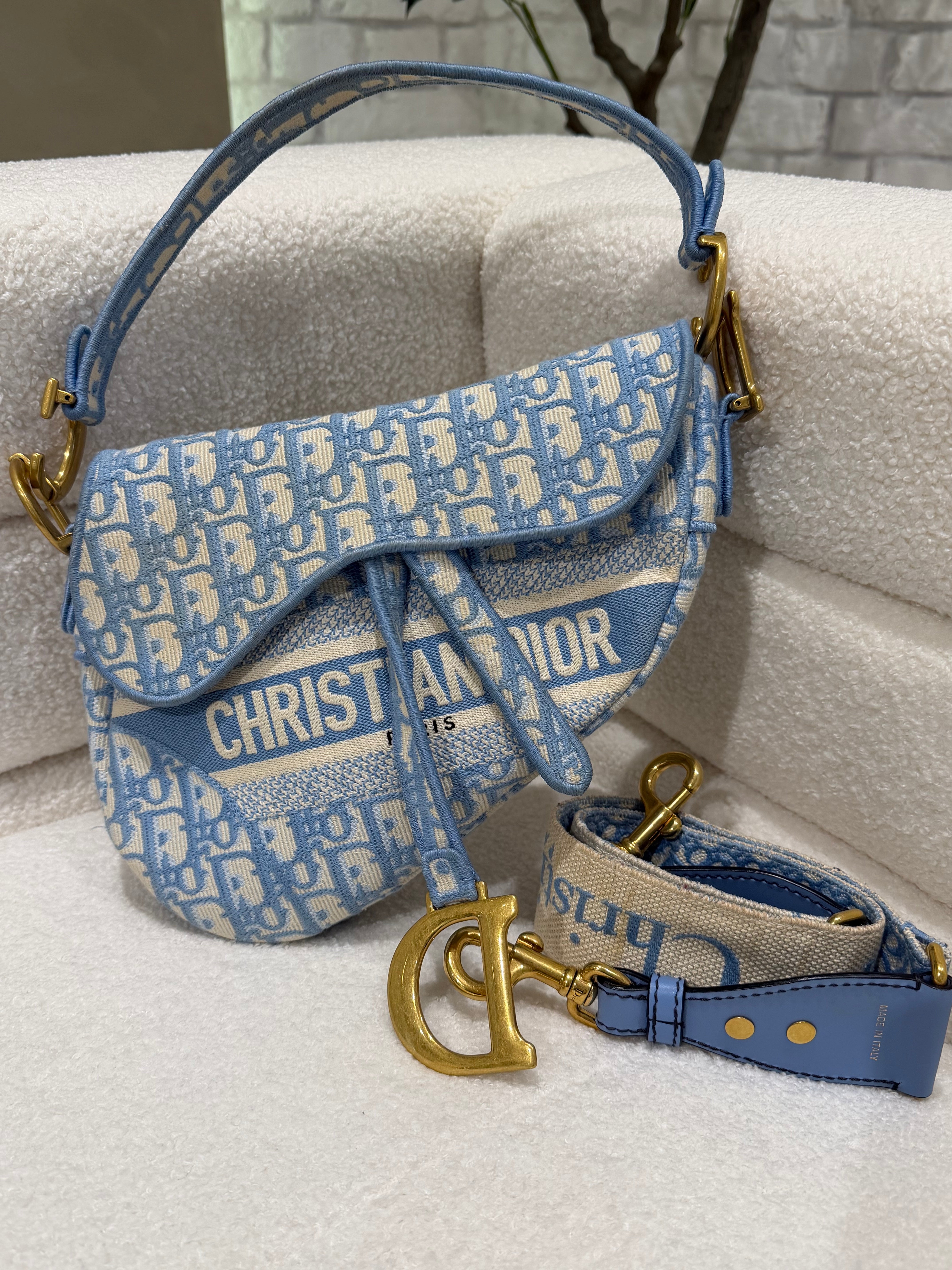 Dior Saddle Bag | Light Blue & Cream | Gold Hardware | Good condition