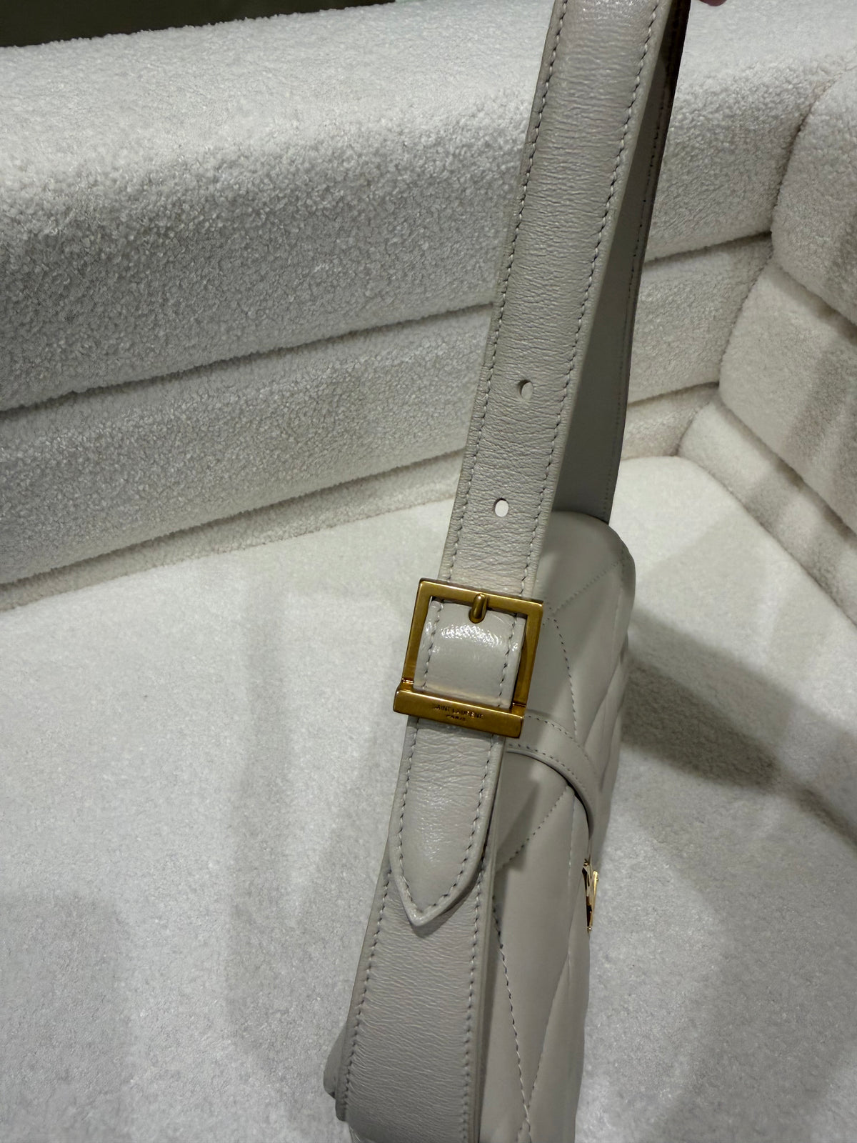 Saint Laurent Le 57 Diamond Shoulder Bag Cream Lambskin | YSL