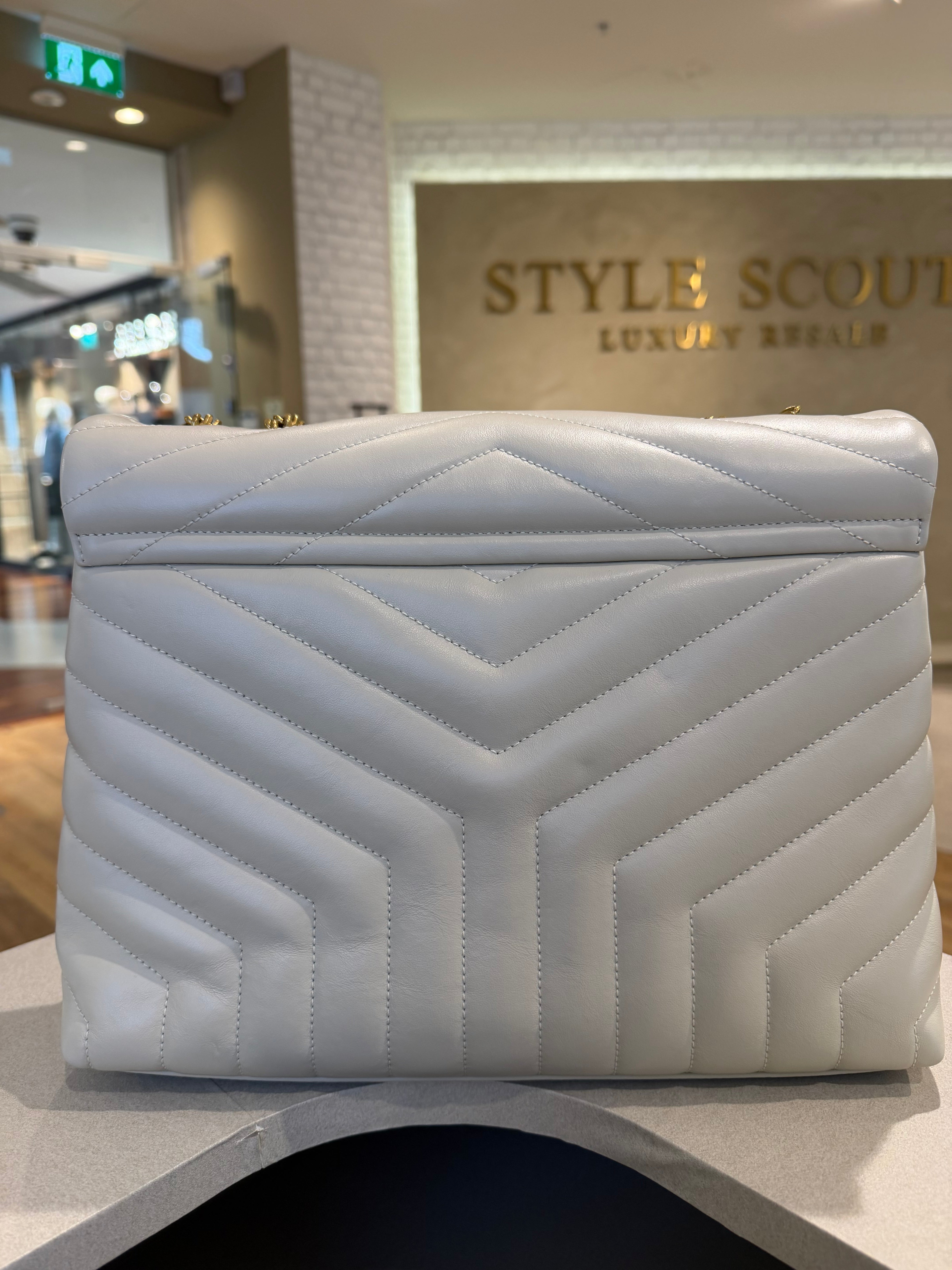 Saint Laurent Loulou Large Cream Quilted Leather Shoulder Bag with Gold Hardware