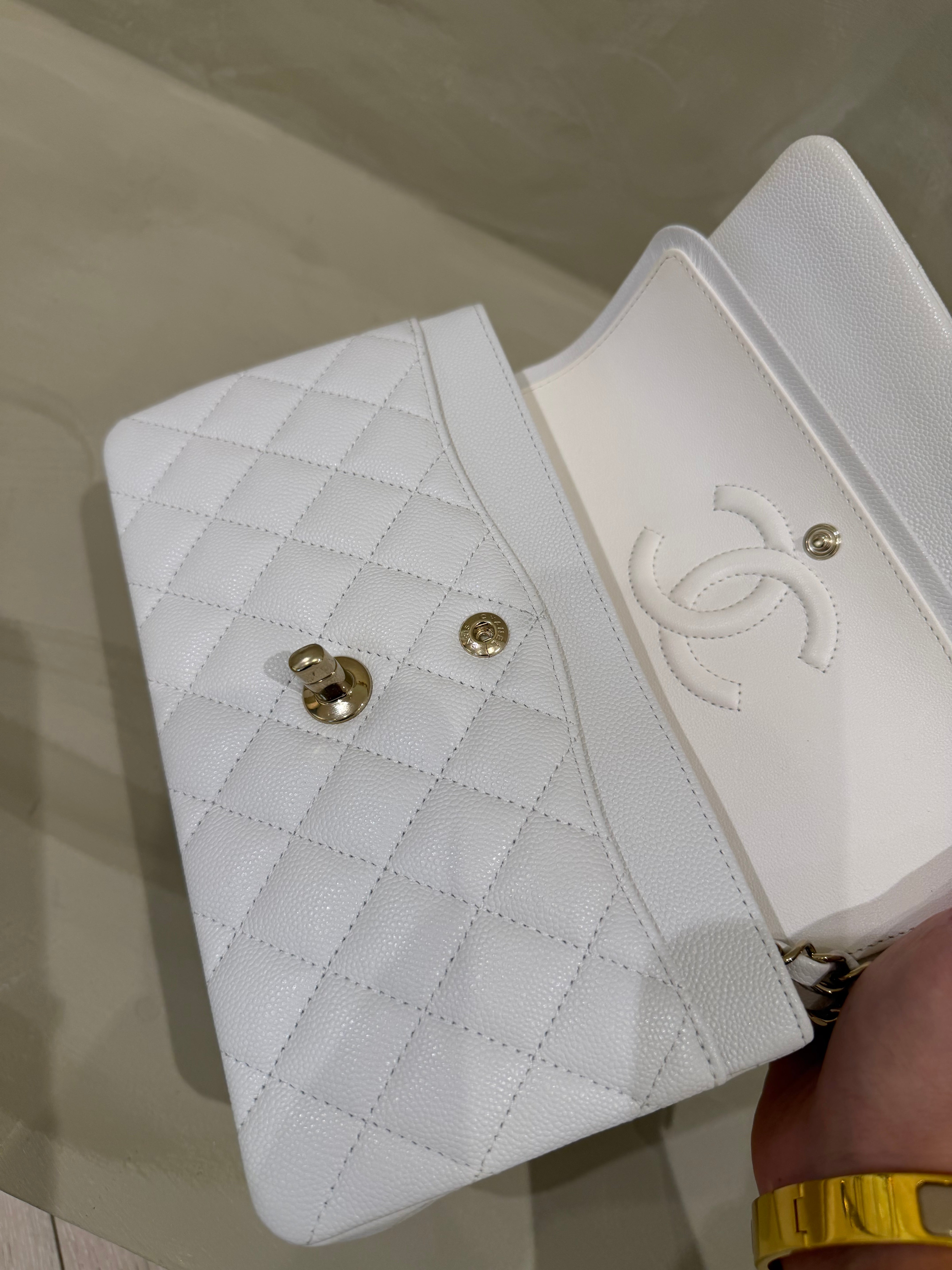 Chanel Small Caviar Classic Flap white