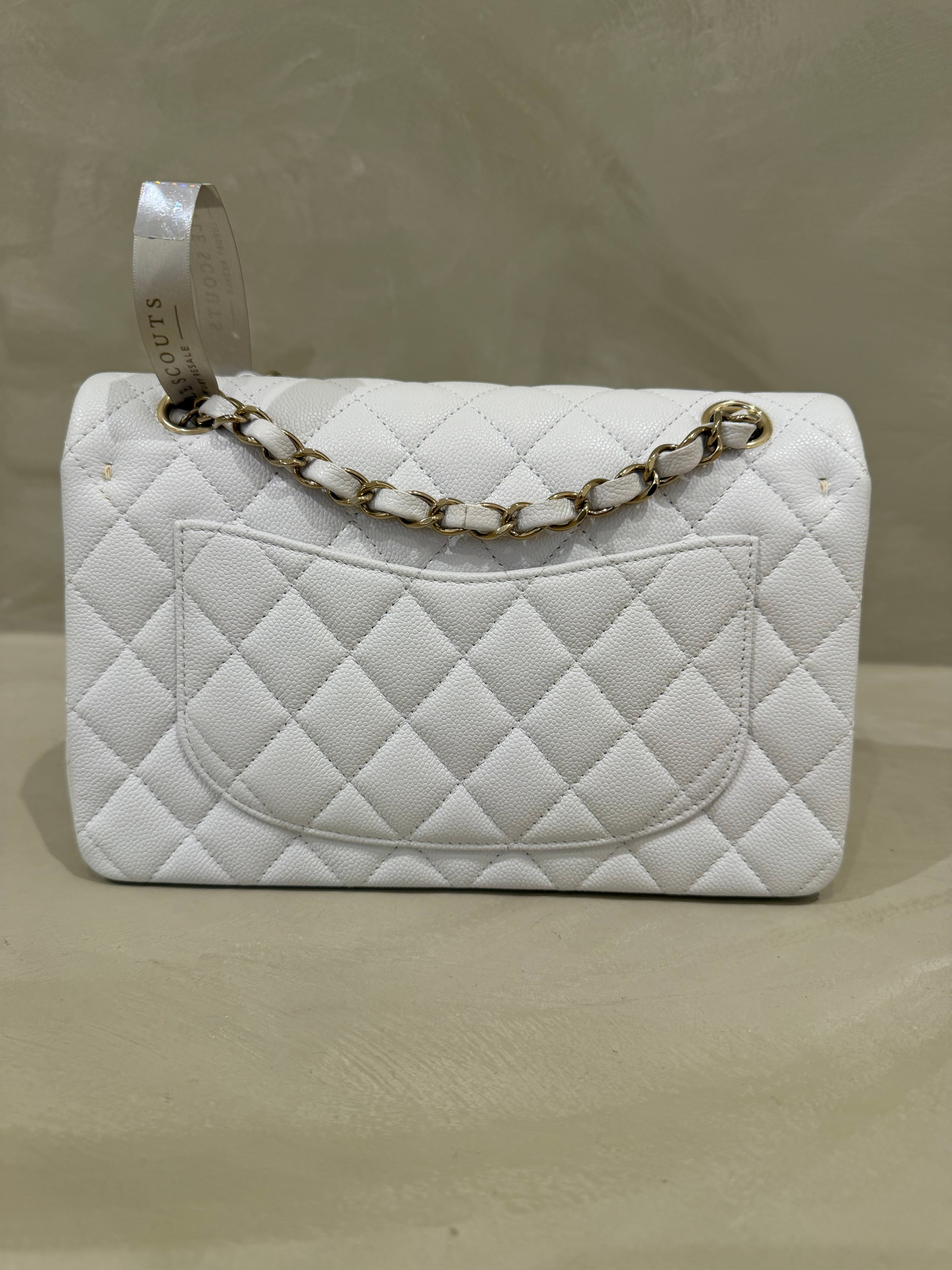 Chanel Small Caviar Classic Flap white