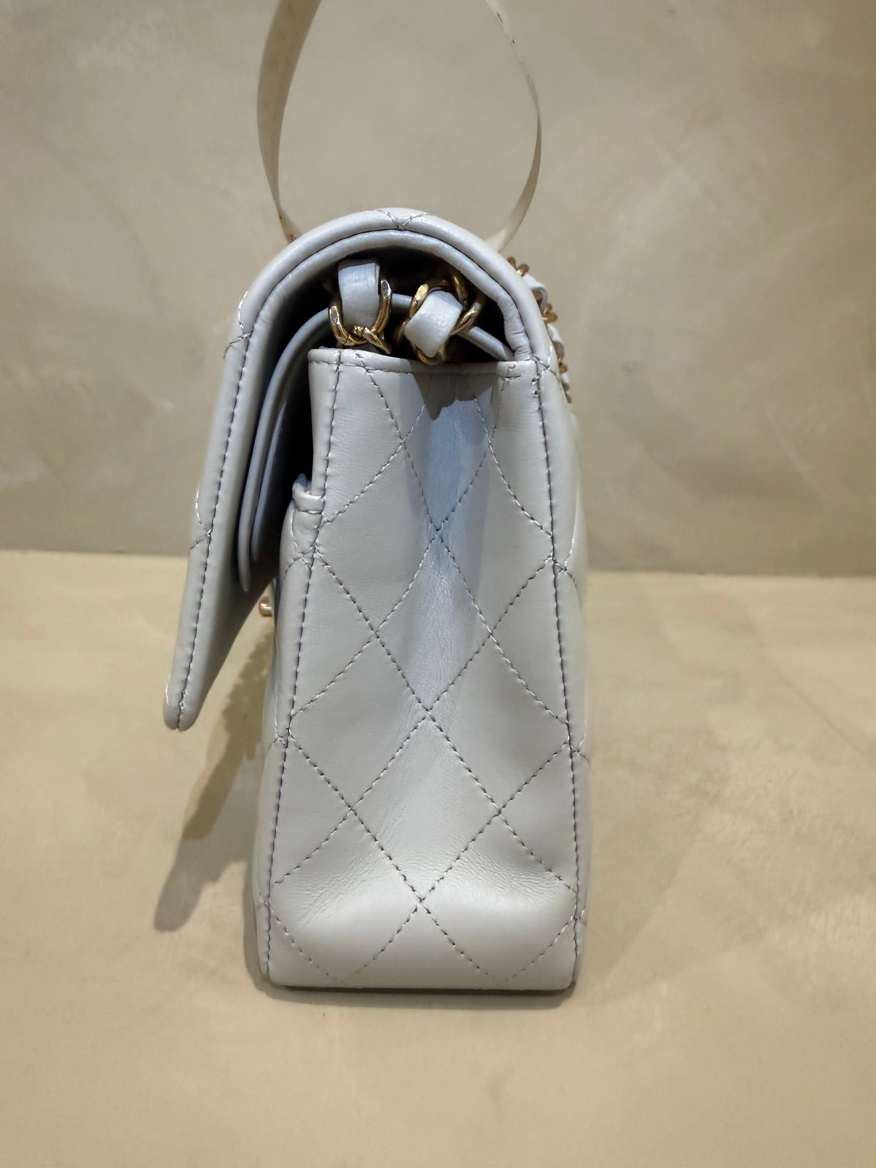 Chanel Medium Classic Flap | Blue/Grey Lambskin | Champagne Gold Hardware | Microchip | Pristine
