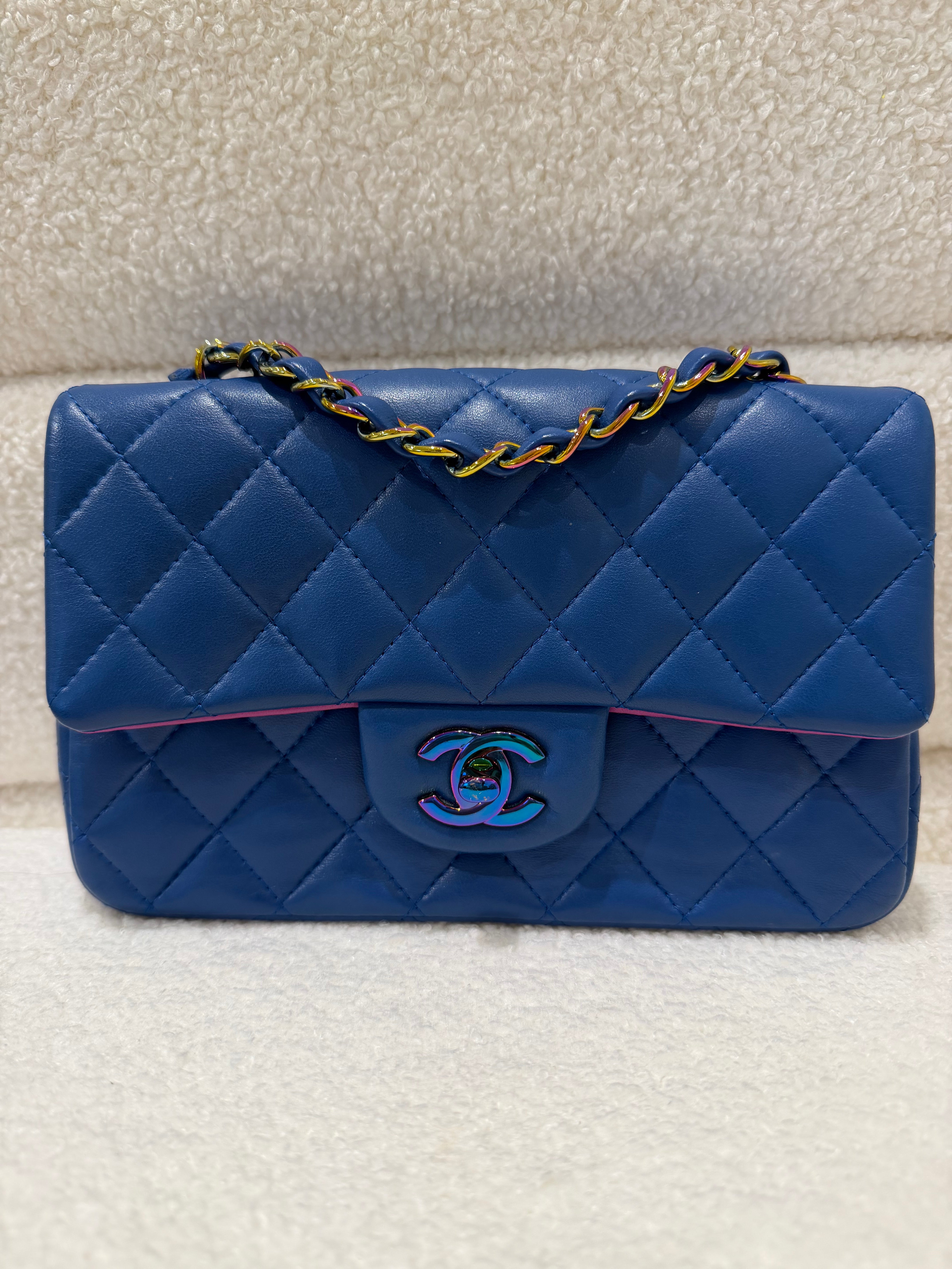 Chanel Mini Rectangle | Blue | Rainbow Hardware | Excellent condition