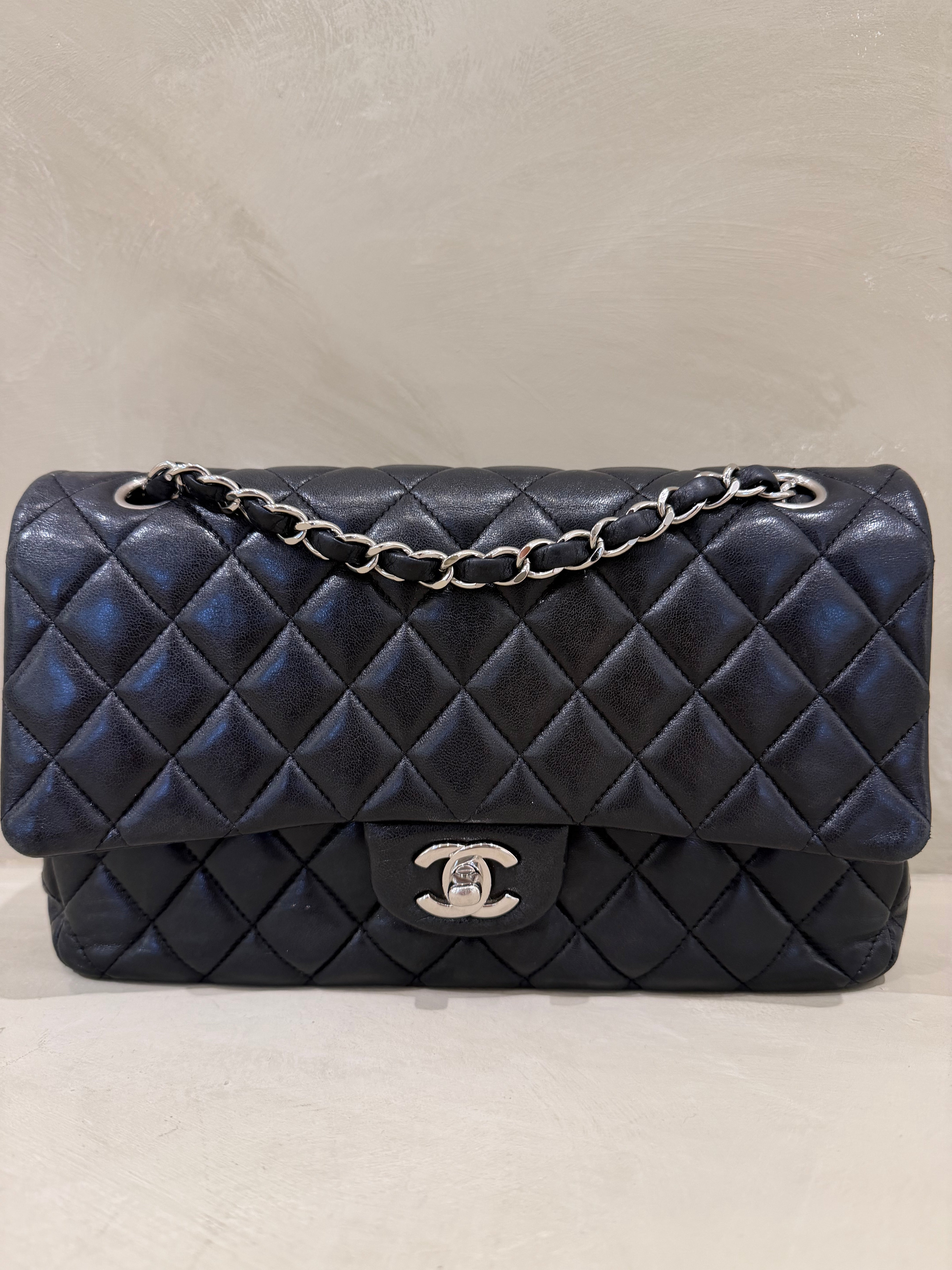 Chanel Lambskin Double Flap Bag – Silver Hardware-Good condition