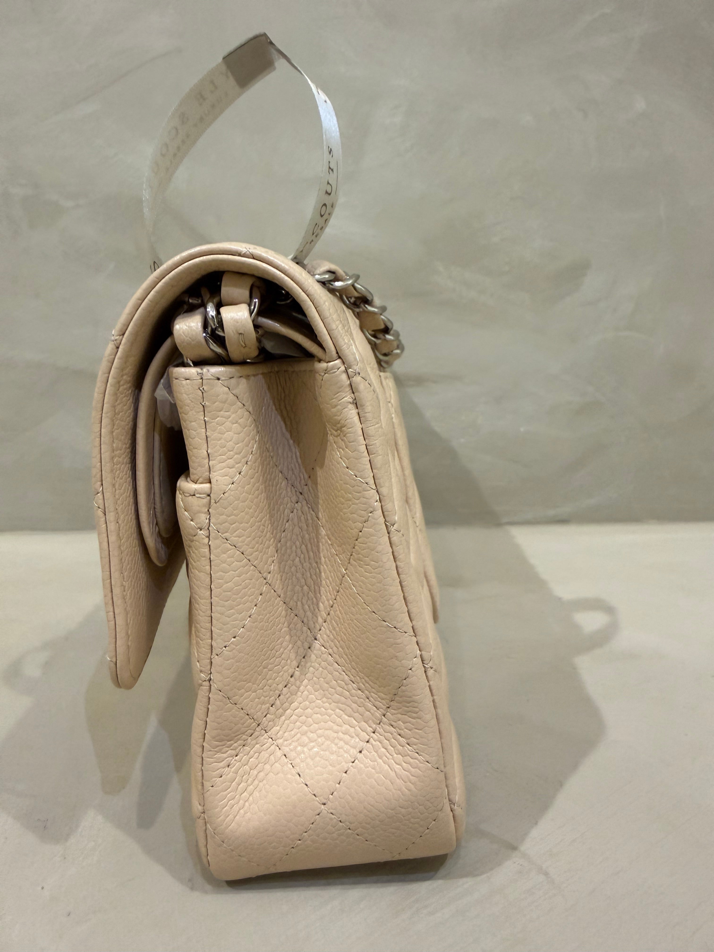 Chanel Medium Classic Flap | Beige Caviar | Silver Hardware | Excellent