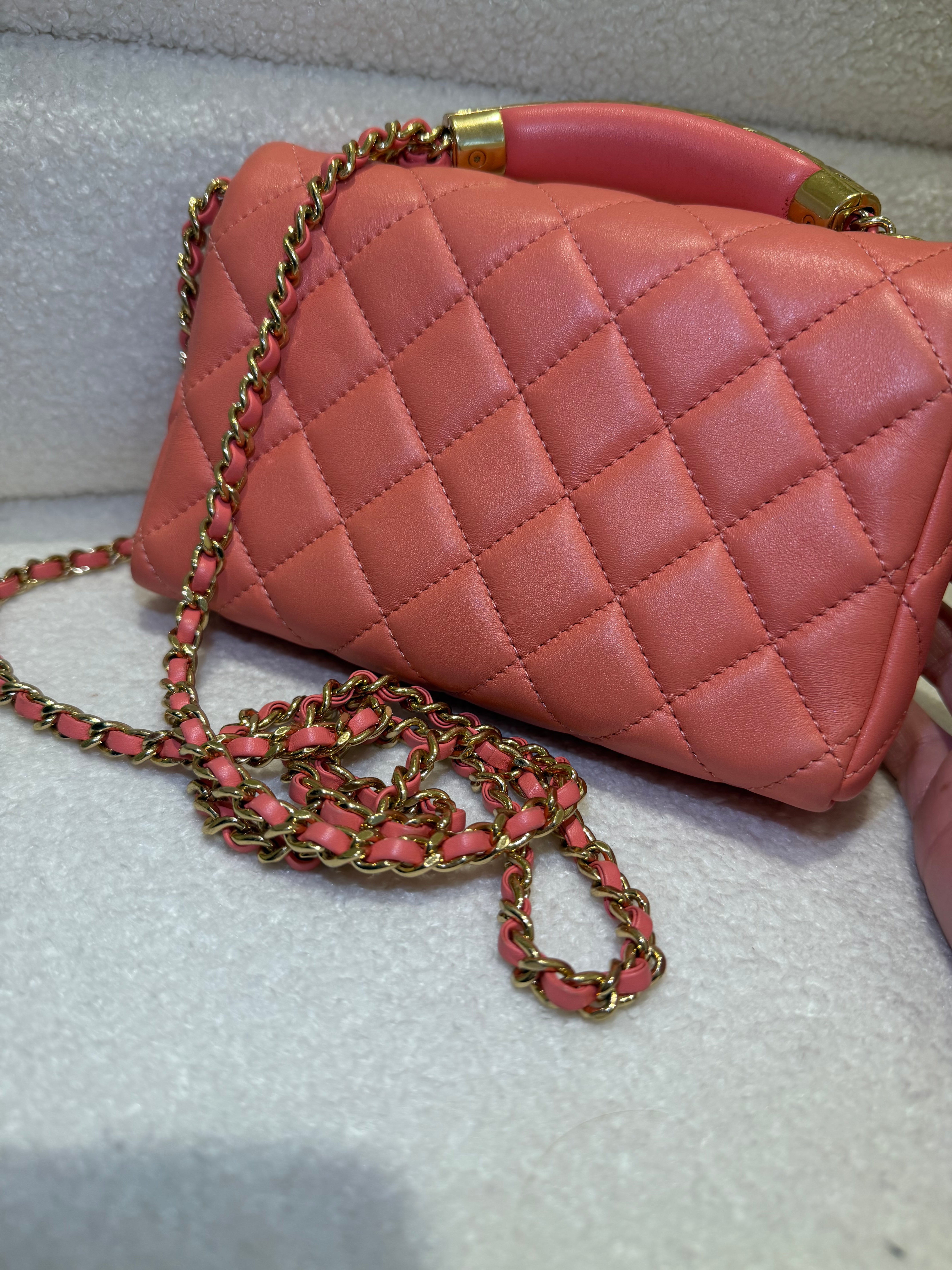 Chanel Mini Top Handle / Crossbody Bag Coral Pink