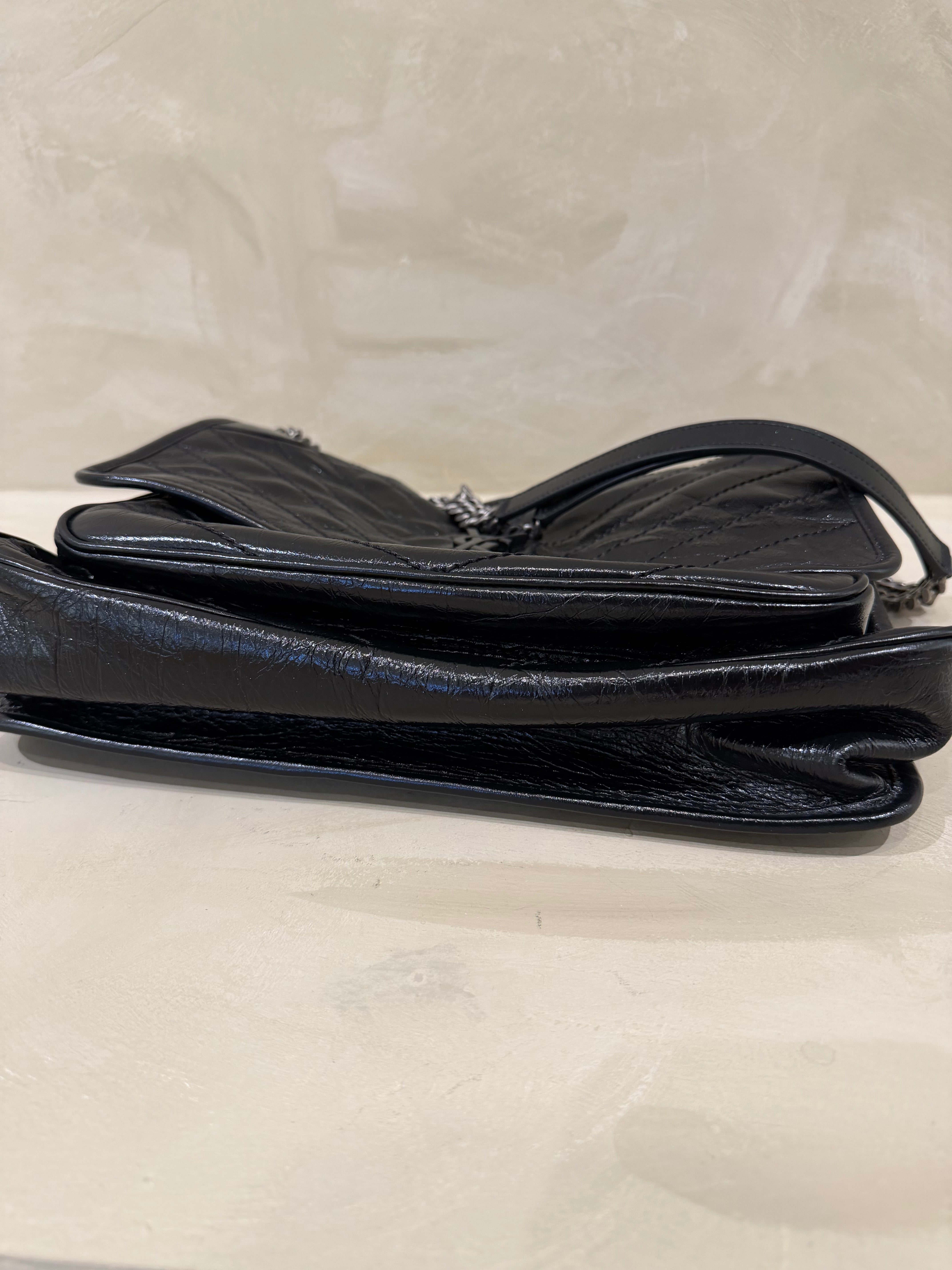 Saint Laurent Niki Crinkled Leather Black