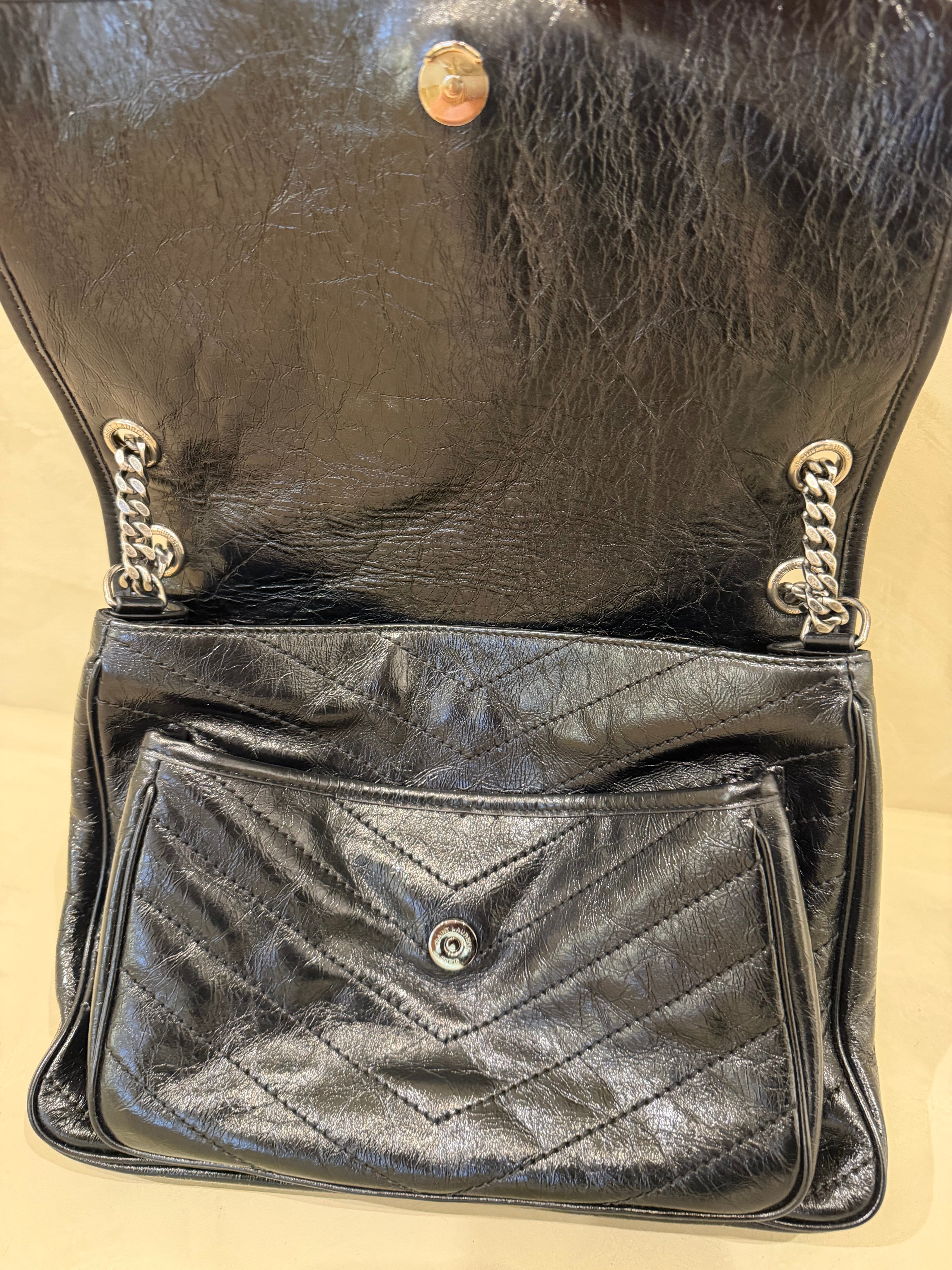 Saint Laurent Niki Crinkled Leather Black