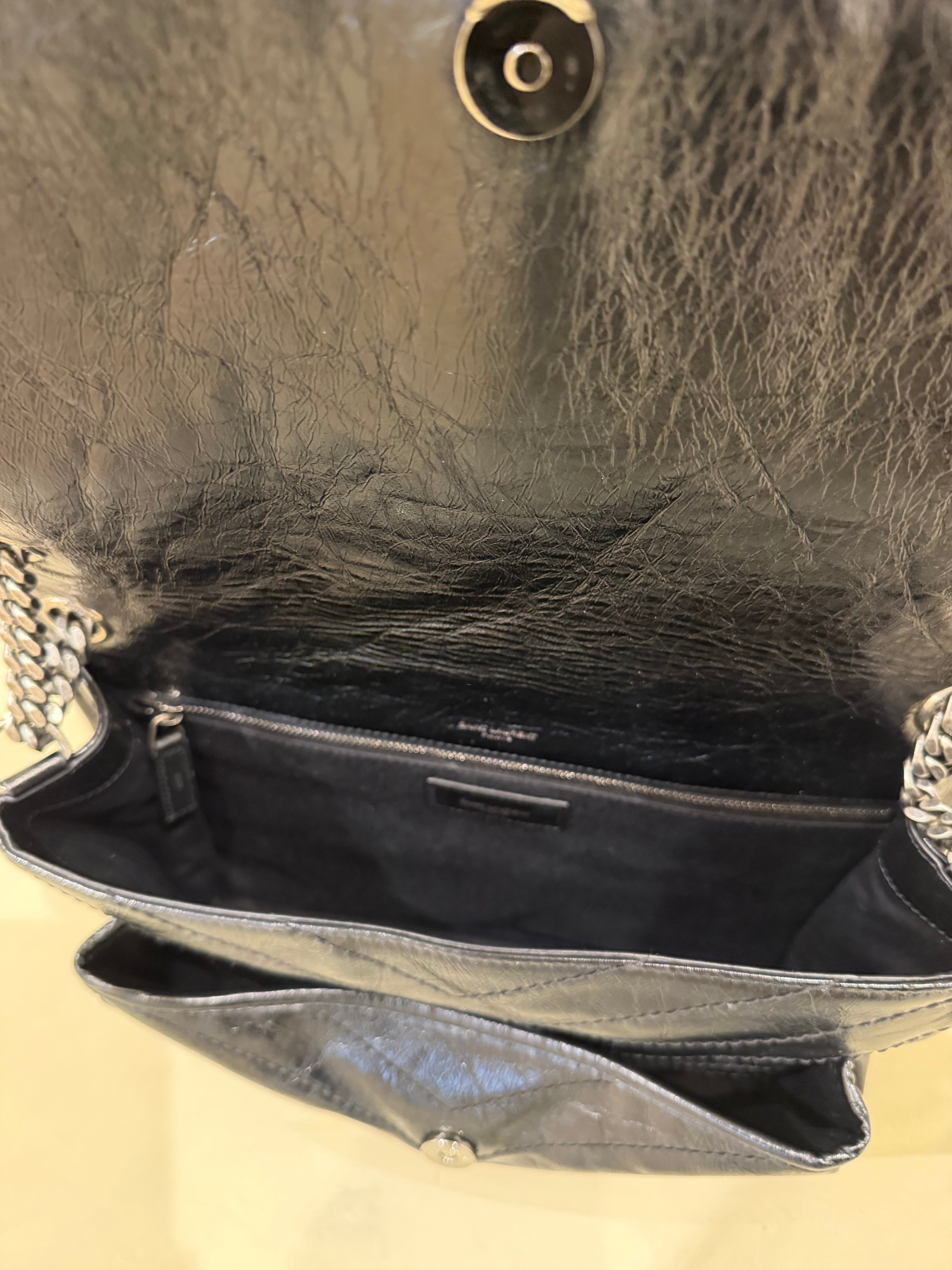 Saint Laurent Niki Crinkled Leather Black