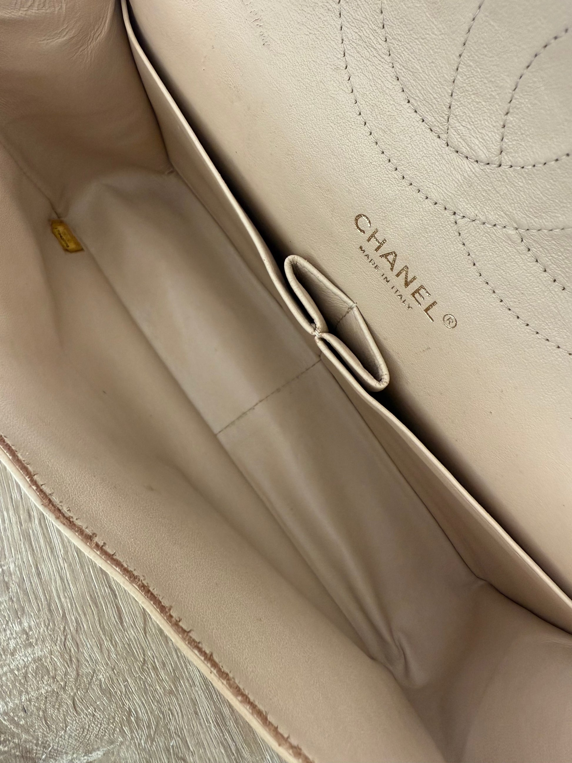 Chanel Classic Double Flap Beige Caviar Leather Jumbo