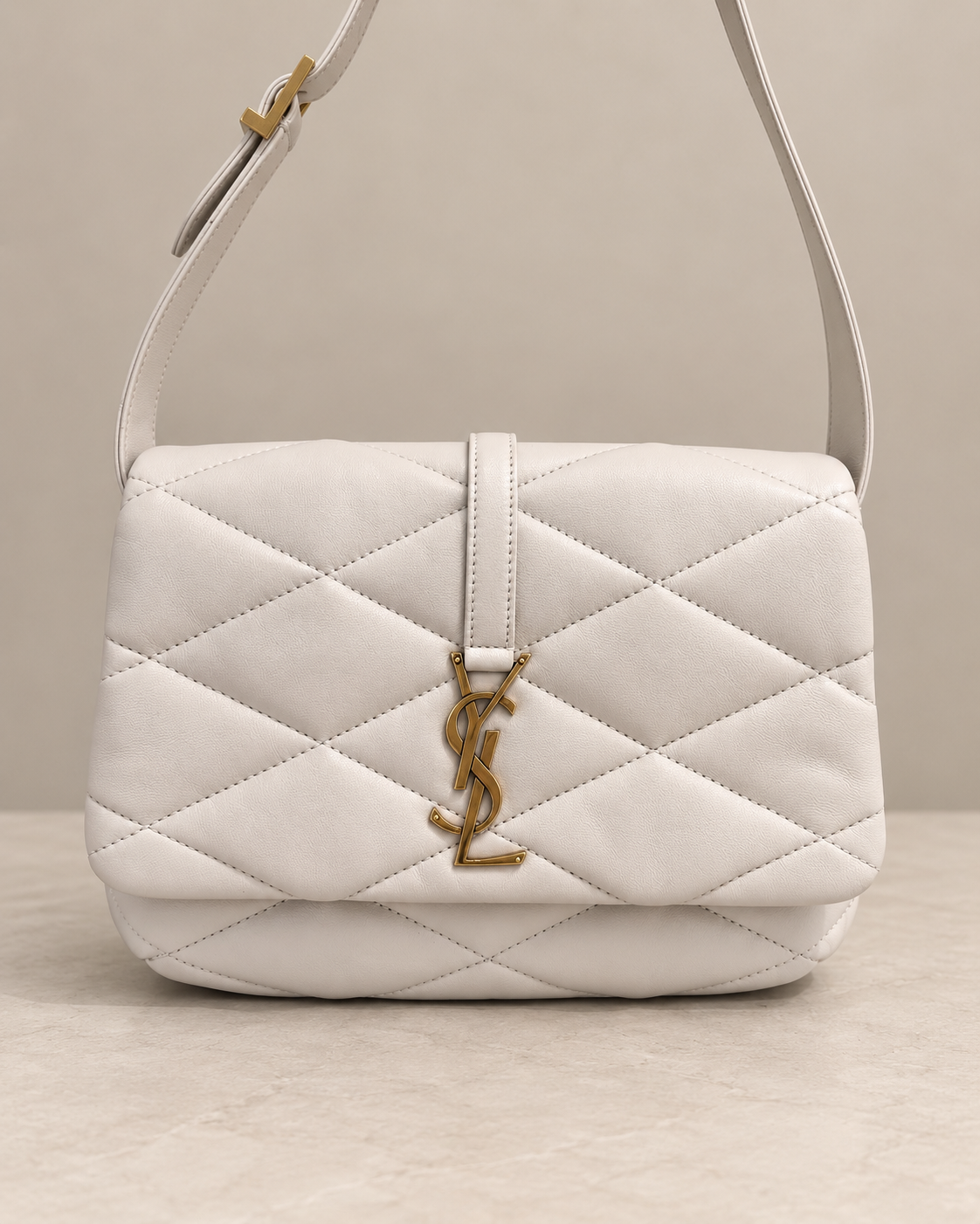Saint Laurent Le 57 Diamond Shoulder Bag Cream Lambskin | YSL
