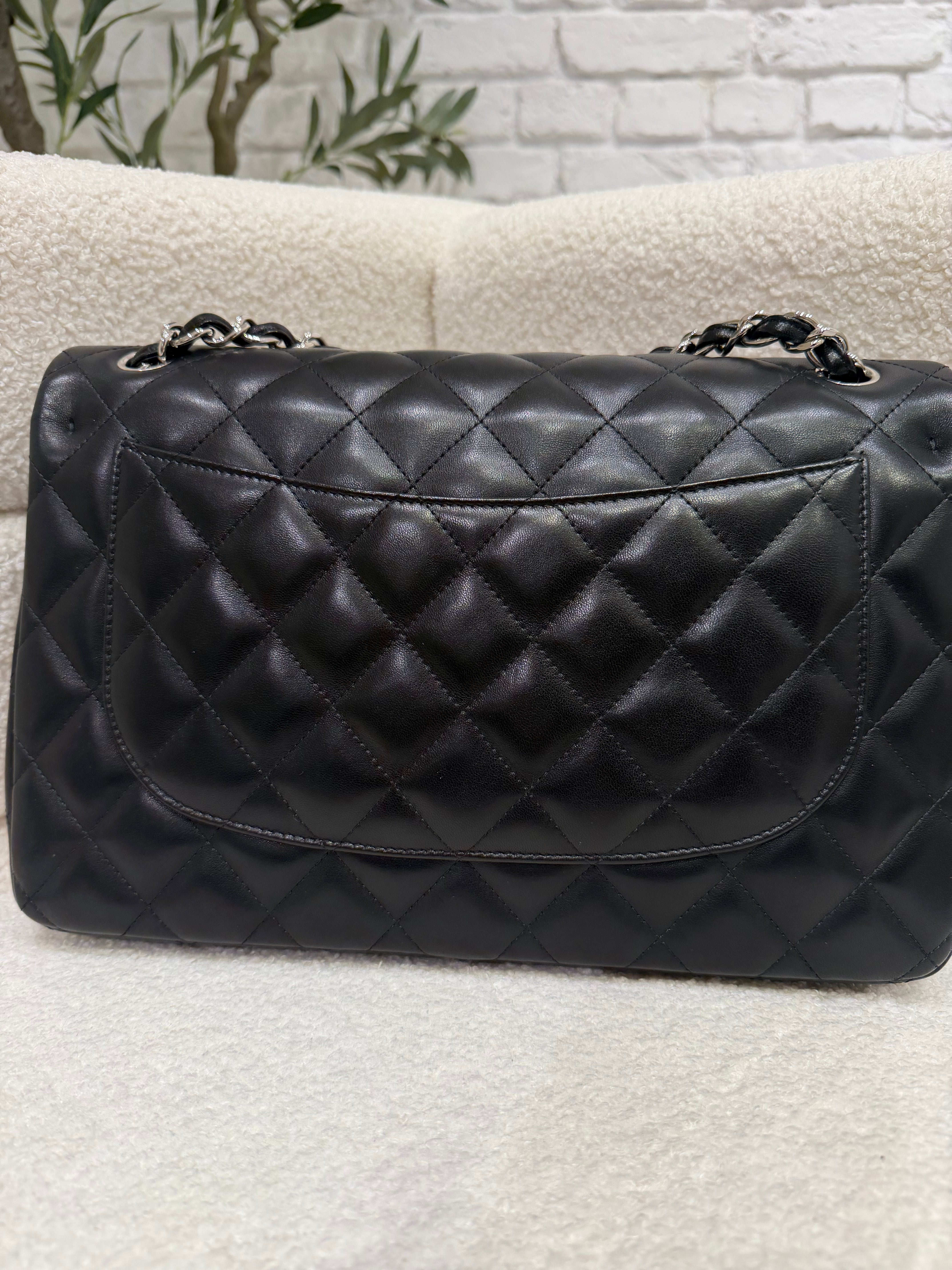 Chanel Classic Flap | Jumbo | Black Lambskin | Silver Hardware | Excellent