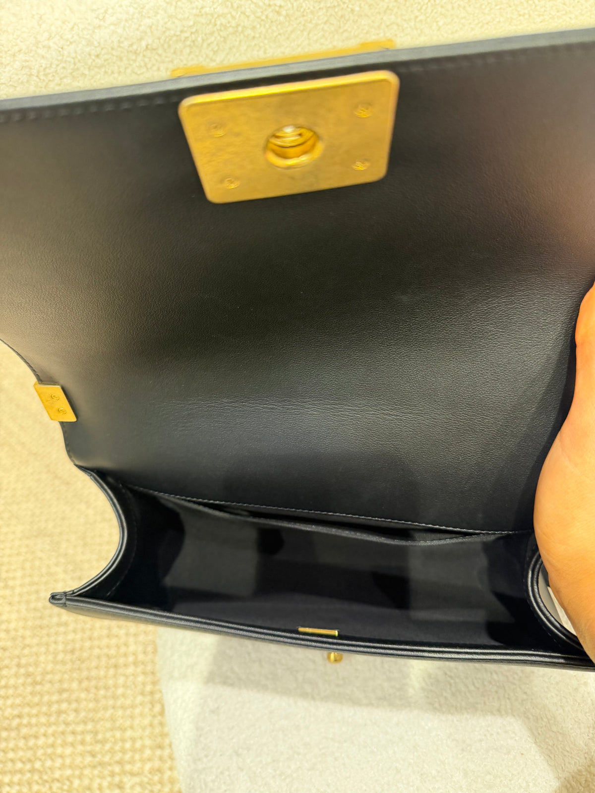 Chanel Boy Bag – Black Quilted Lambskin | Aged Gold Hardware | Microchipped