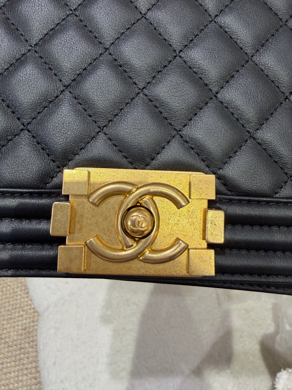 Chanel Boy Bag – Black Quilted Lambskin | Aged Gold Hardware | Microchipped