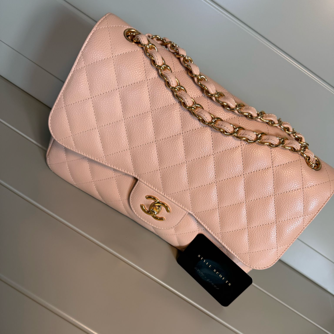 Chanel Classic Double Flap Beige Caviar Leather Jumbo