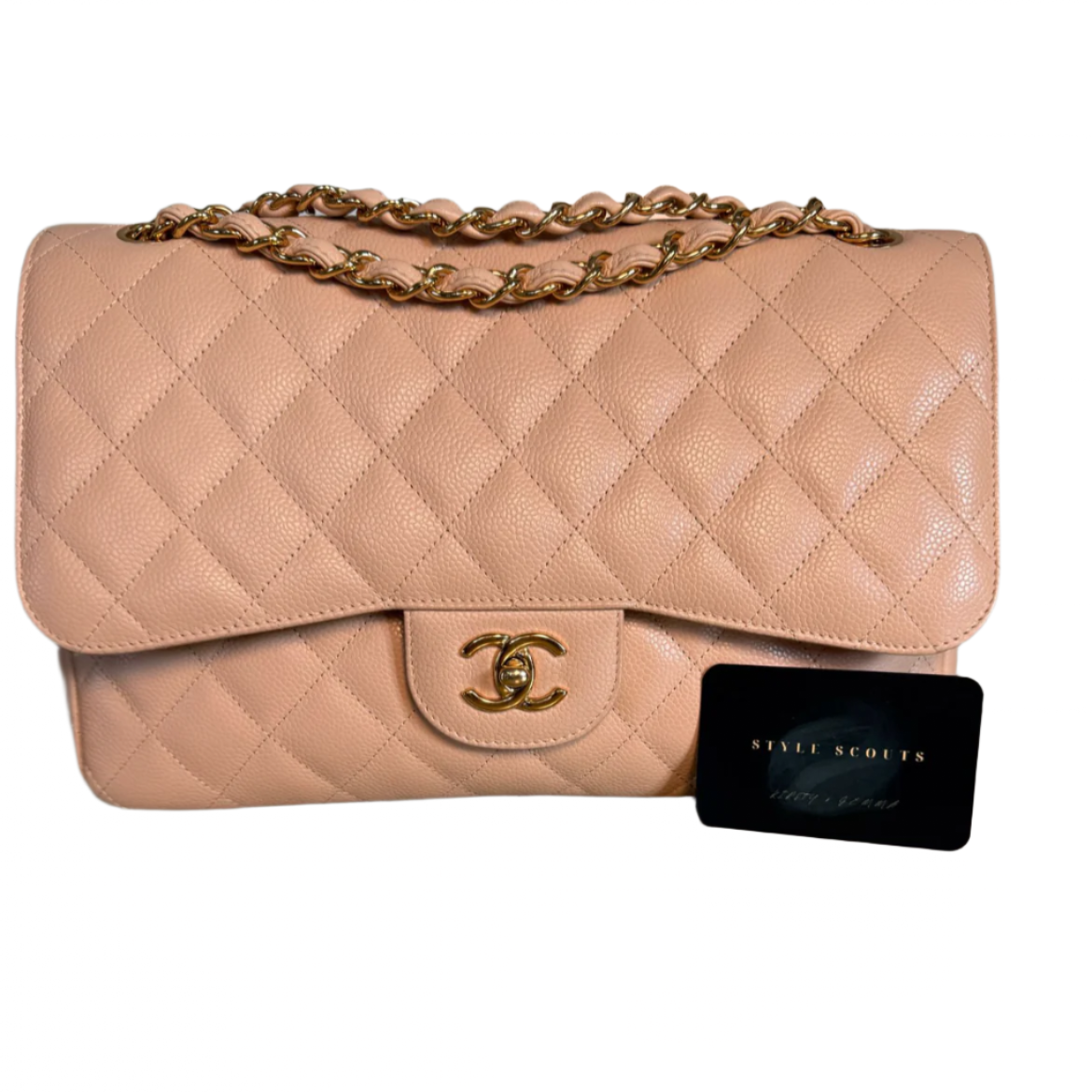 Chanel Classic Double Flap Beige Caviar Leather Jumbo