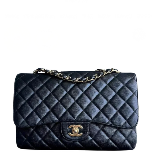 Chanel Classic Single Flap Black Caviar Leather Jumbo