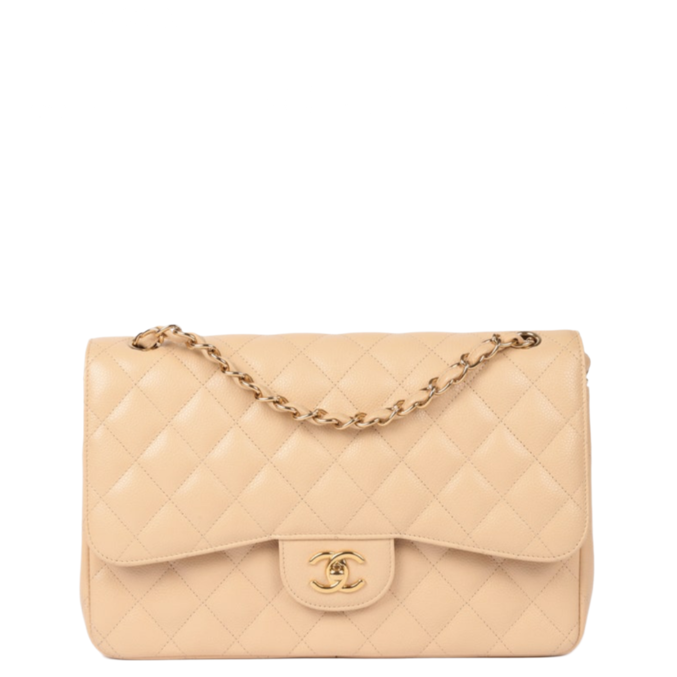 Chanel Classic Double Flap Beige Caviar Leather Jumbo