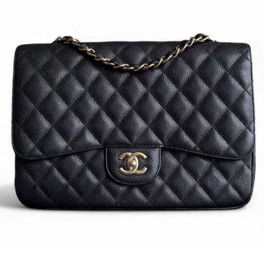 Chanel Classic Single Flap Black Caviar leather Jumbo